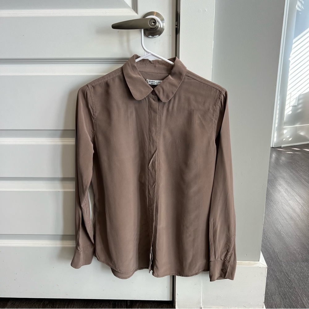 Everlane 100% Silk Brown Button-Up Shirt